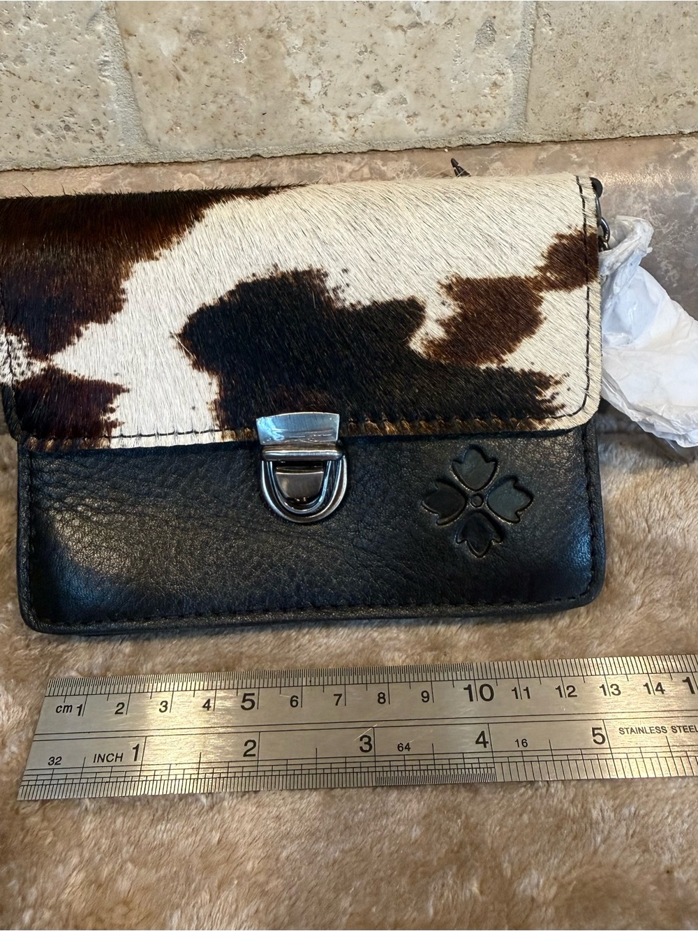 NWT Patricia Nash Cowhide/Calf hair Leather Crossbody Wallet Clutch Black Brown
